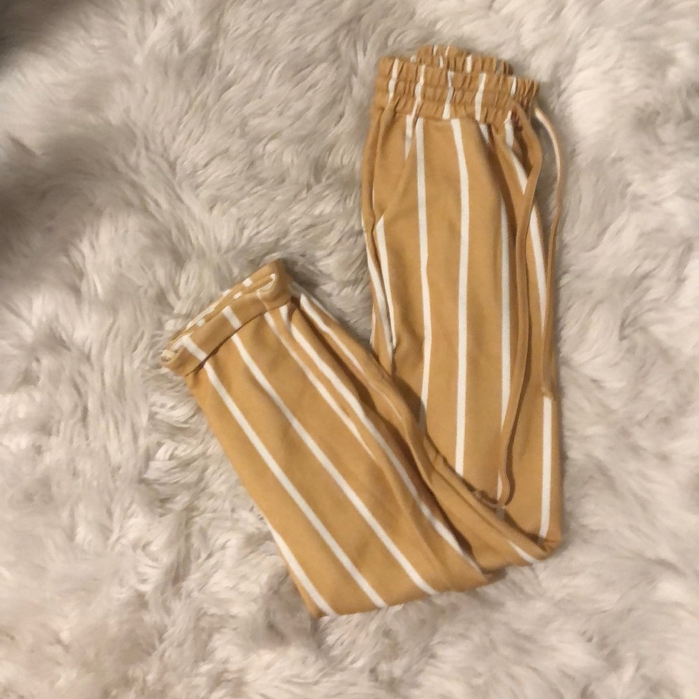 SHEIN yellow striped paper-bag waist striped pants